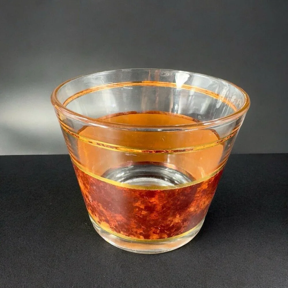 Vintage Mid Century George Briard Brown Marble Ice‎ Bucket Glass Bottle Holder